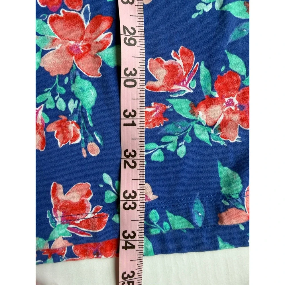 Lands End Blue Floral Cotton Sleeveless Split Neck Shift Dress L 14-16